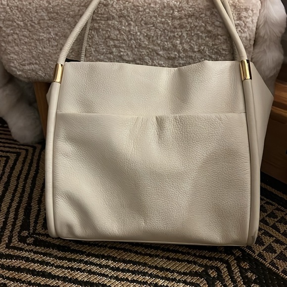 Thacker Eggshell Gold Terry Tote Work Bag Purse Cream Leather w/ Wallet - Picture 7 of 16